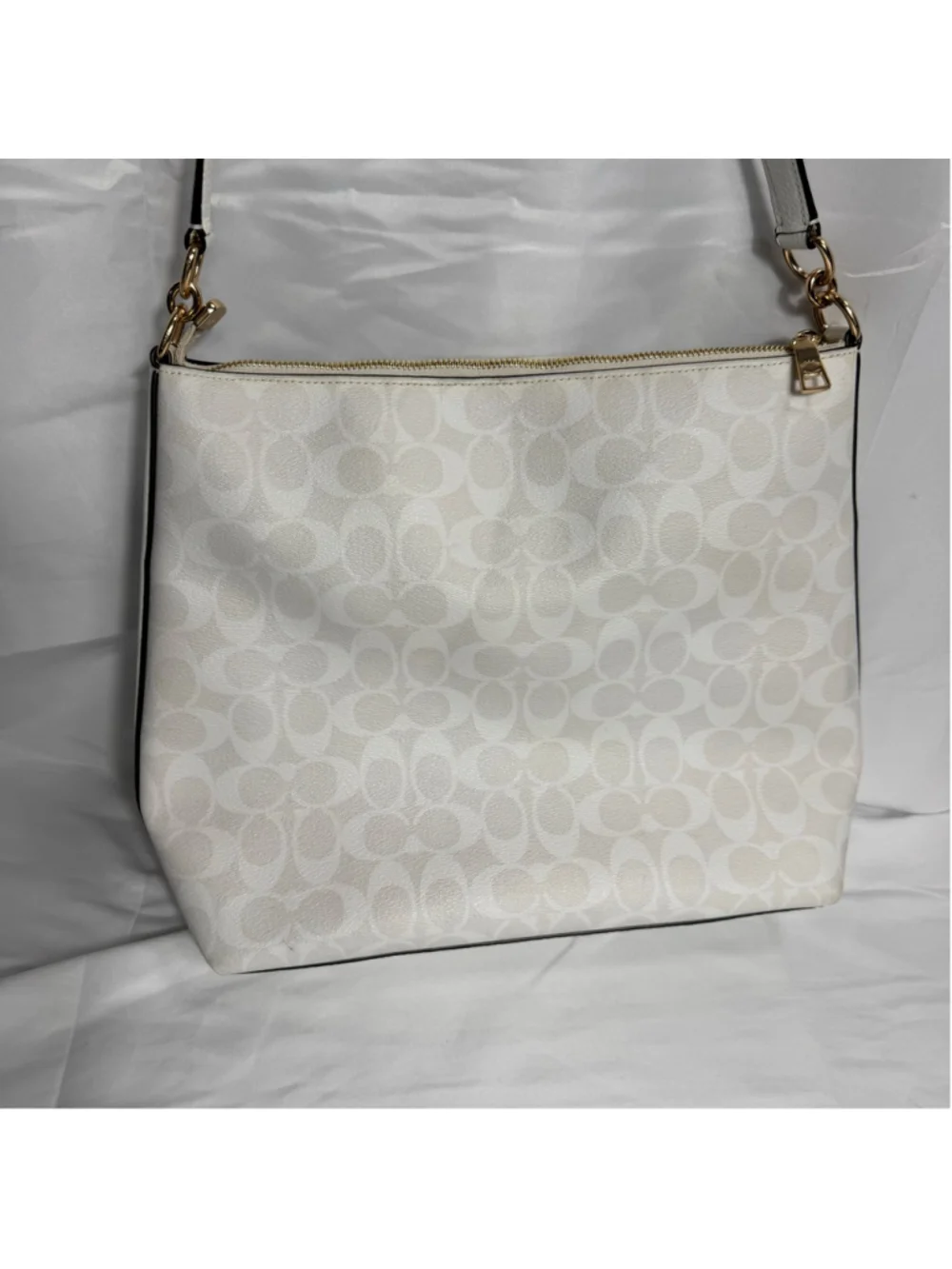 Women's Coach Marlon Hobo Bag One Size White and Beige Signature Print